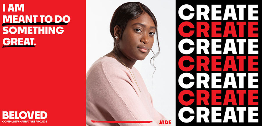 Create - portrait of Jade with an excerpt of her quote emphasizing 