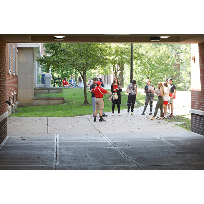Incoming transfer students get a tour of campus.