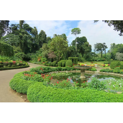 Botanical gardens with fountain in Kandy