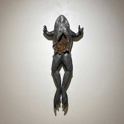 Sarah Goldberg, “Crucifixion,” 2024. Cast iron and hair