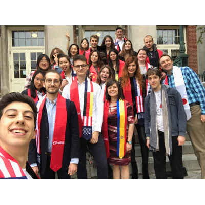 Group selfie on the steps of Old Main