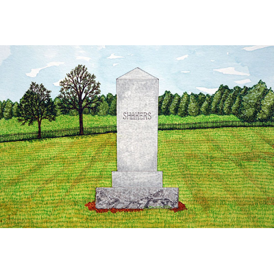 "Hancock, Massachusetts (1790-1960)," Mara Baldwin's 2018 watercolor and ink (How Swift Series)