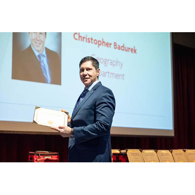 Christopher Badurek, geography, was honored for his role in mentoring undergraduates.