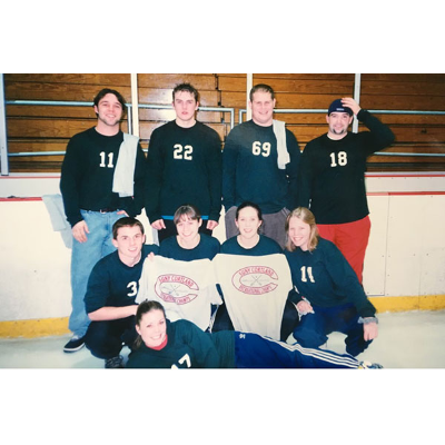 Dann with 1999 SUNY Cortland broomball champions team (standing third from left)