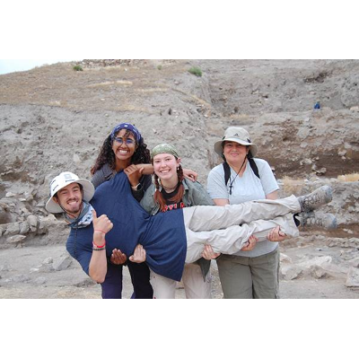 Classmates pal around near the Çadır Höyük site.