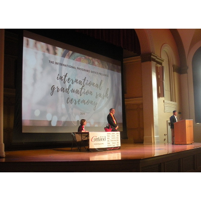 Old Main stage set up for ceremony