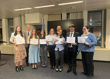 From left: Carly Hammond, Juan Arroyo (Ithaca College), Layla Myers, Ava Graziano, Maddie Houghton, Scott Moranda, Maria Fernandez, Zach Biemer, Emma Caraher.