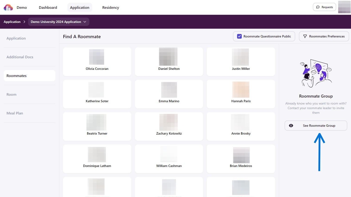 Example of when you are in a roommate group in the housing portal. 