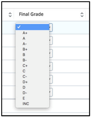 Selecting final grade via dropdown