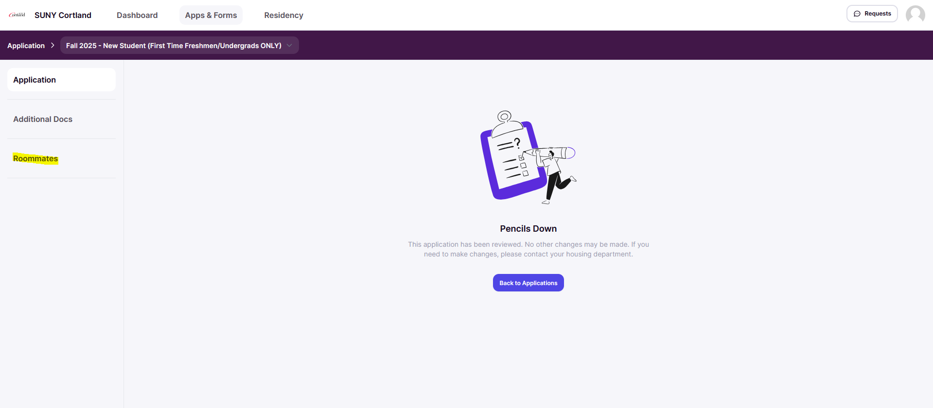 Roommates link highlighted