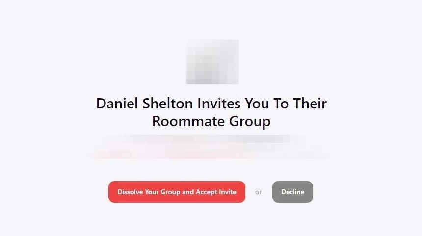 image showing an example roommate group invite in the housing portal when you're already a member of another group..