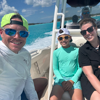 Coach Axtell in a boat with Noah