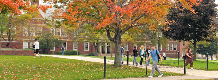 Students walking around campus