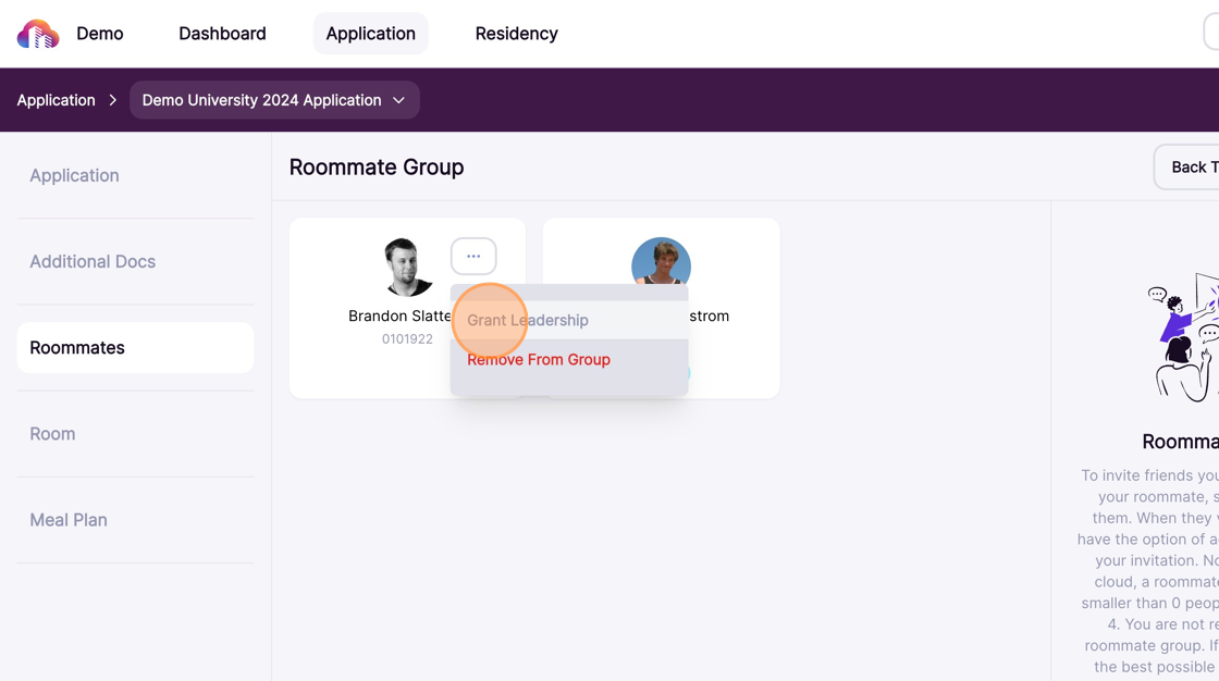 image showing where to click the remove from group button in the housing portal.
