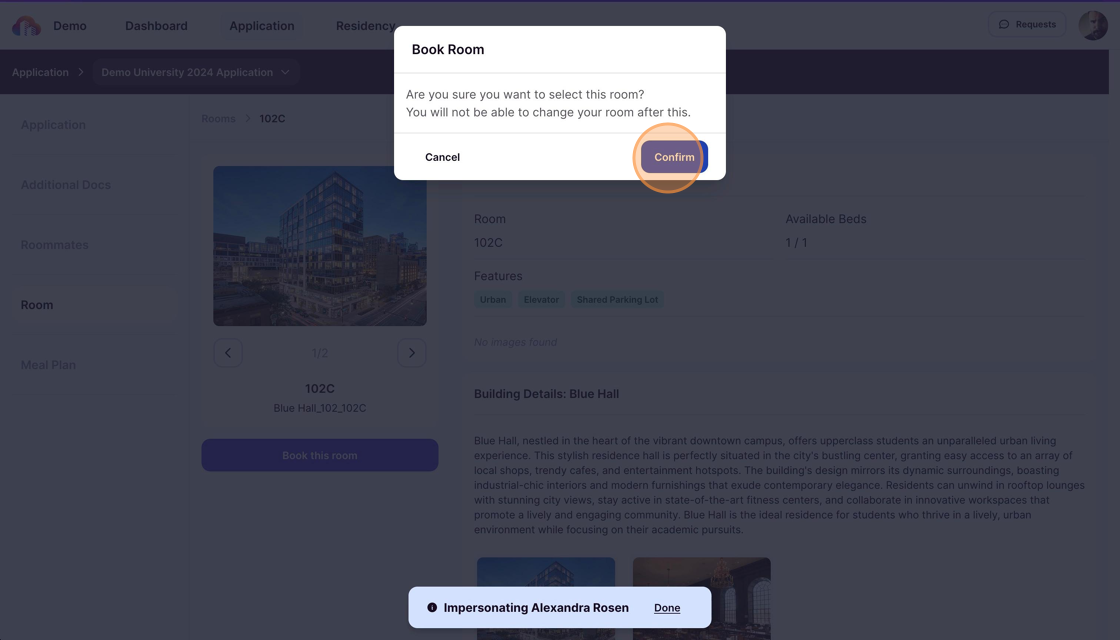 Screenshot of confirm icon for room