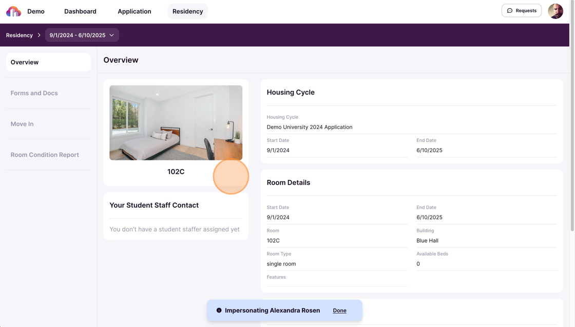 Screenshot of selected room in residency icon
