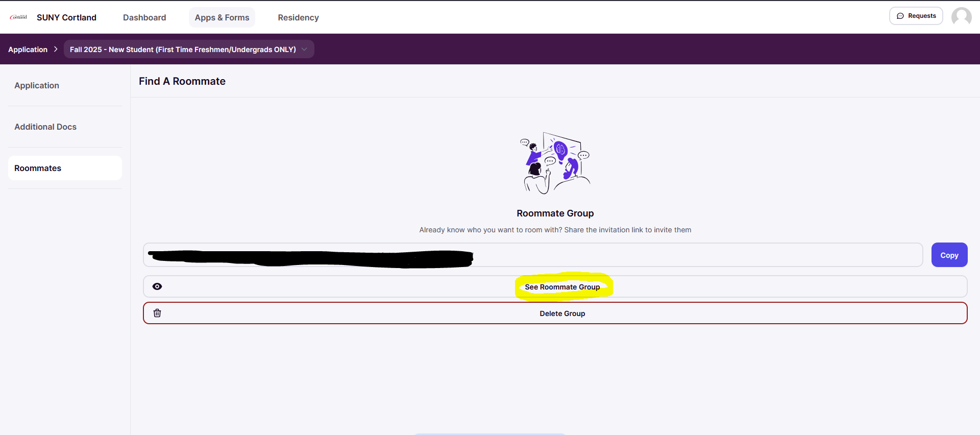See Roommate Group link highlighted