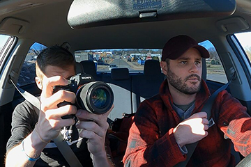 Brian Mulvey '11 (right) with Seth Tucker during the filming of "American Highway."