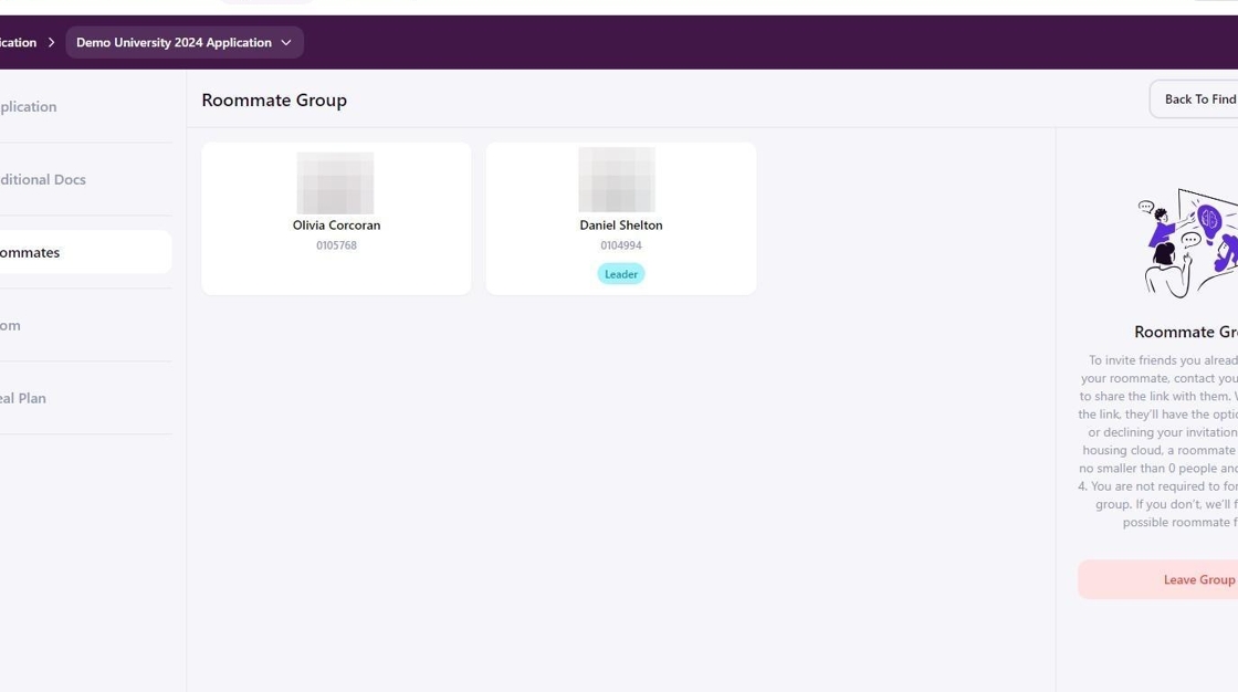 image showing an example roommate group in the housing portal.
