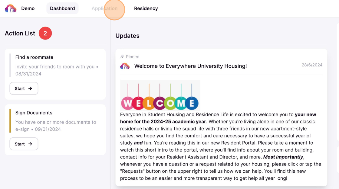 select the applications tab on the resident portal
