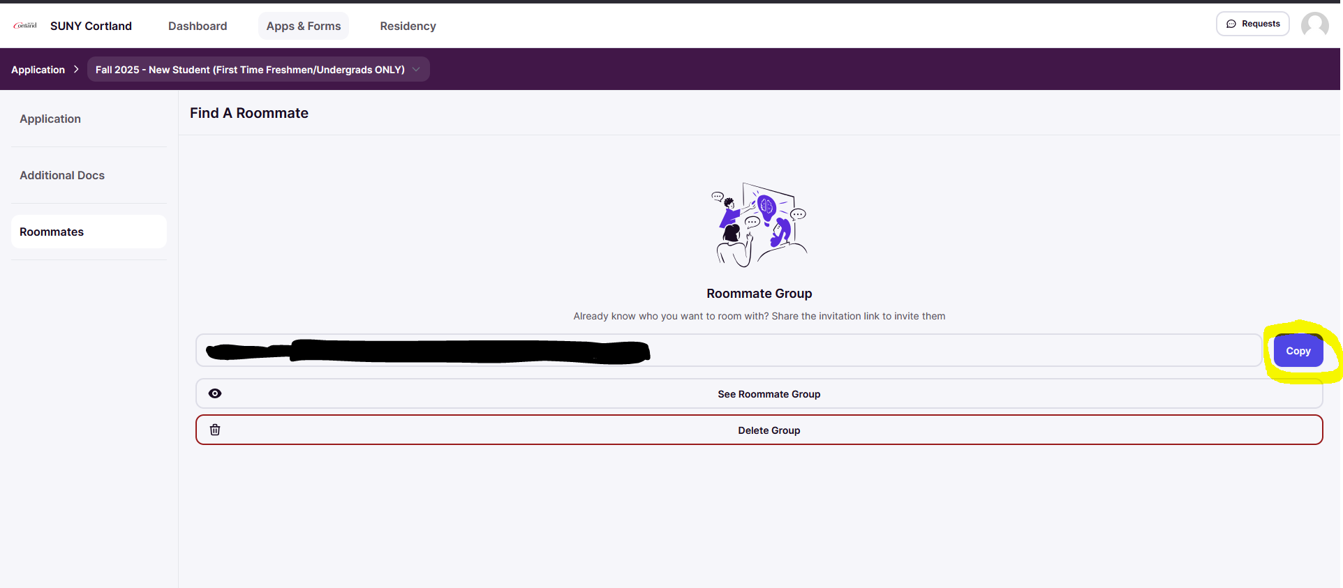 Copy button highlighted