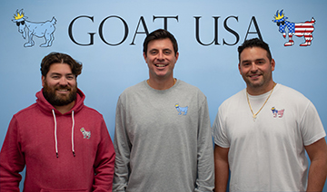 Rich Alfaro &rsquo;16, Dylan McLaughlin &rsquo;15 and T.J. Cristina &rsquo;15,  founders of GOAT USA.