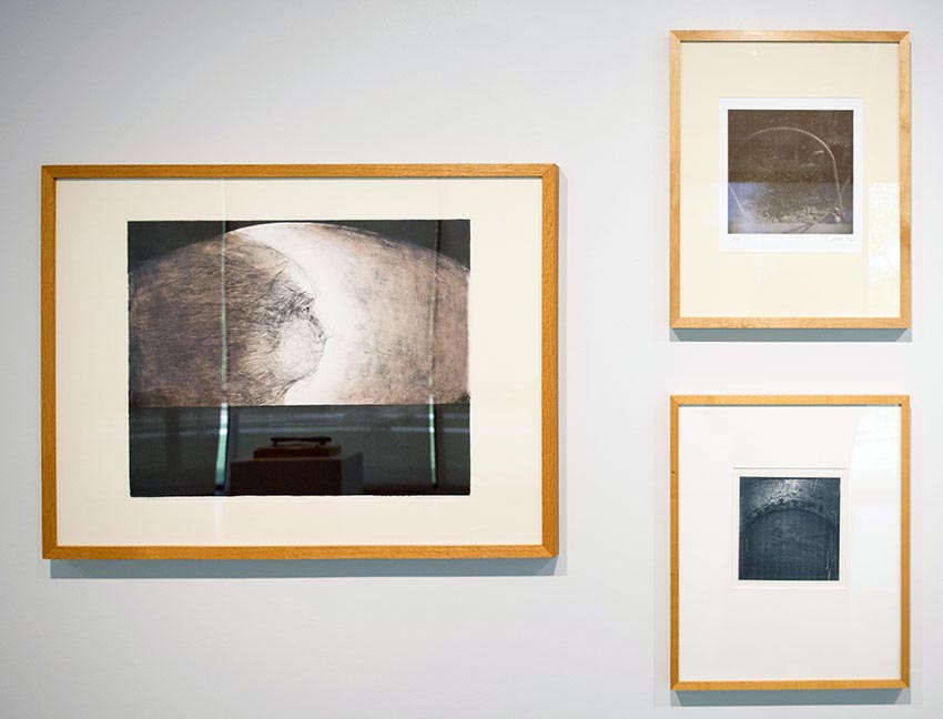 Works by Thom O'Connor and Kent Rush on display at the Dowd Gallery, SUNY Cortland, as part of the &ldquo;Artists as Collectors&rdquo; exhibition.