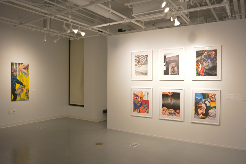 A view into the east gallery featuring works by the BFA candidate Samantha Reali.