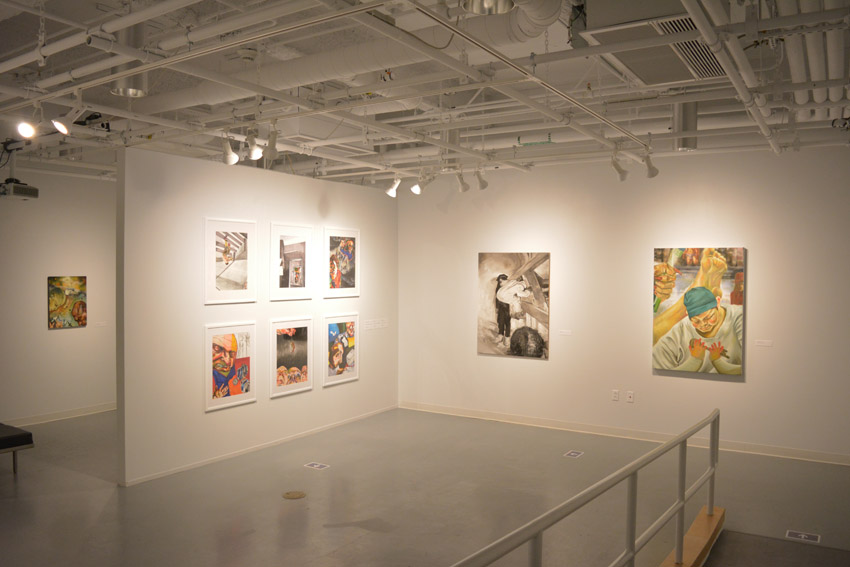 A view into the east gallery featuring works by the BFA candidate Samantha Reali.