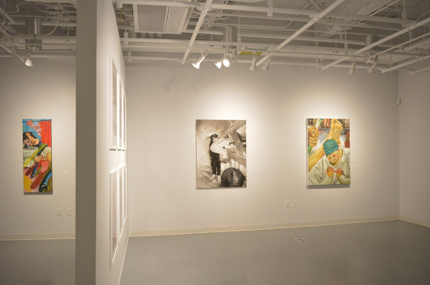 A view into the east gallery featuring works by the BFA candidate Samantha Reali.