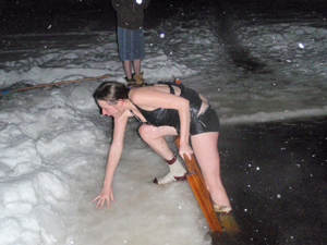 taking a polar dip at Raquette Lake